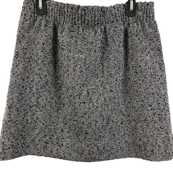 J Crew Womens Tweed Herringbone Pull On Gray Black Mini Skirt Wool Blend sz 10 - Picture 3 of 16